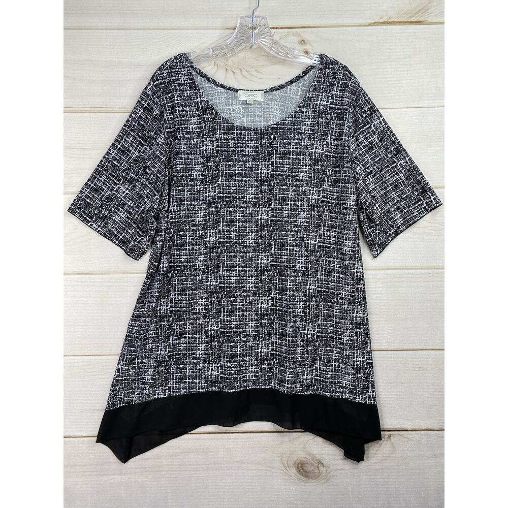 Shannon Ford NY Top Womens 2X Black White Jersey Knit 1/2 Sleeve Tunic Stretch